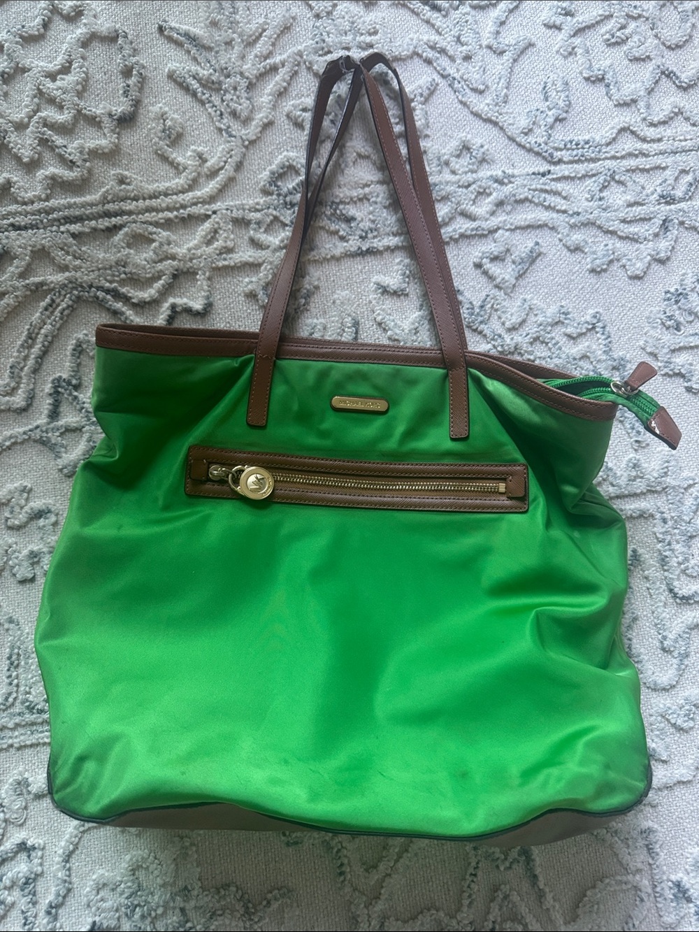 Michael Kors Green Tote with Brown Trim